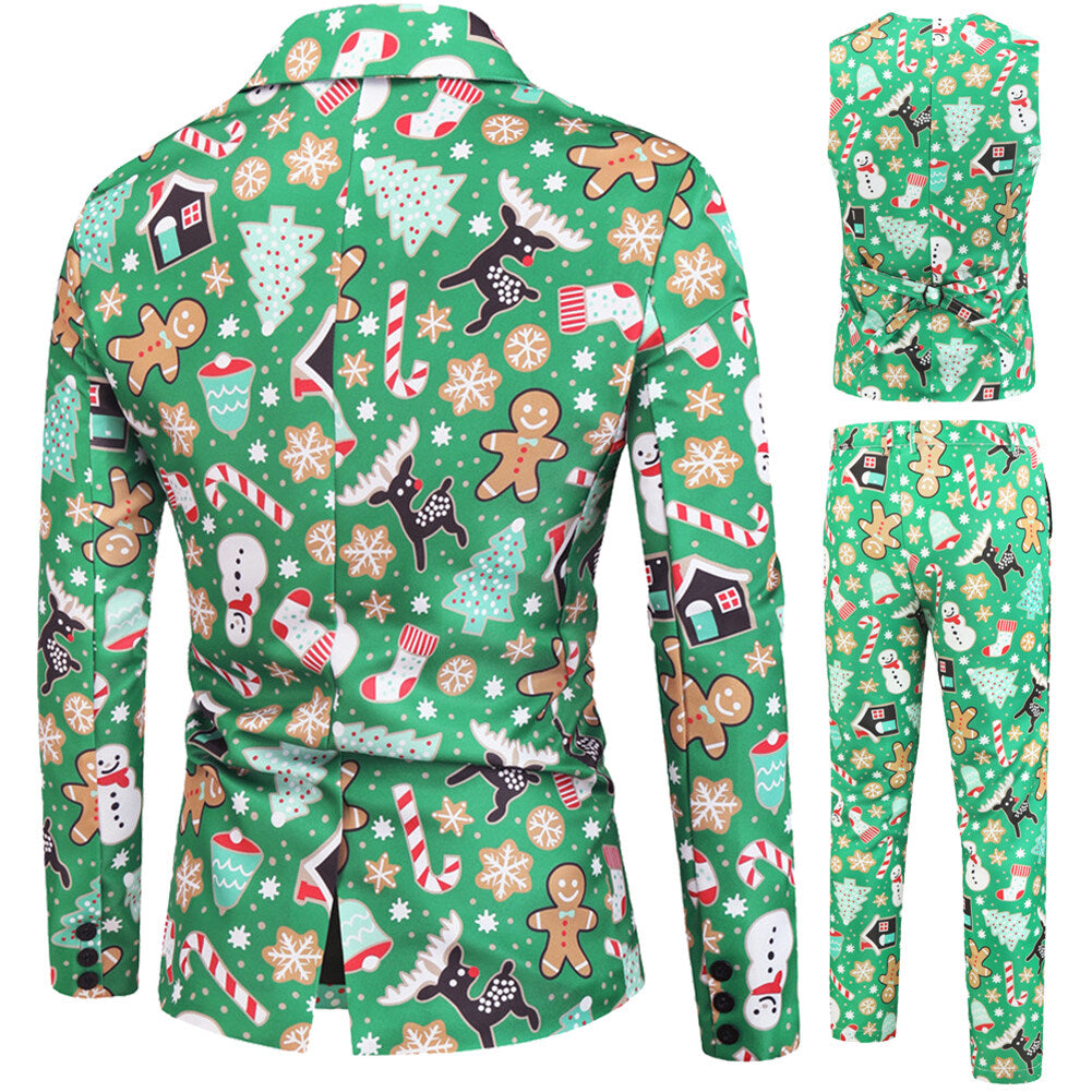 Youthup Mens Christmas Suit 3-piece Set Blazer+Vest+Trousers