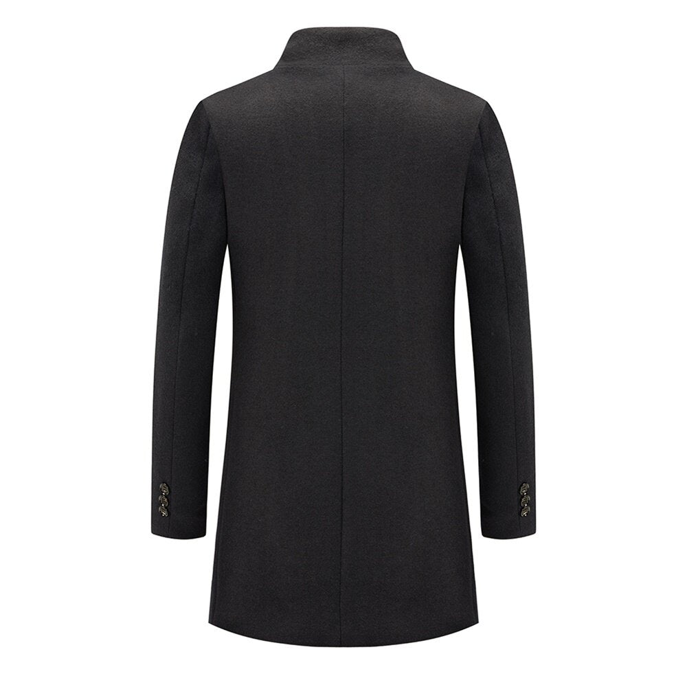 Youthup Mens Classic Stand Collar Single Breasted Wool Blend Pea Coat
