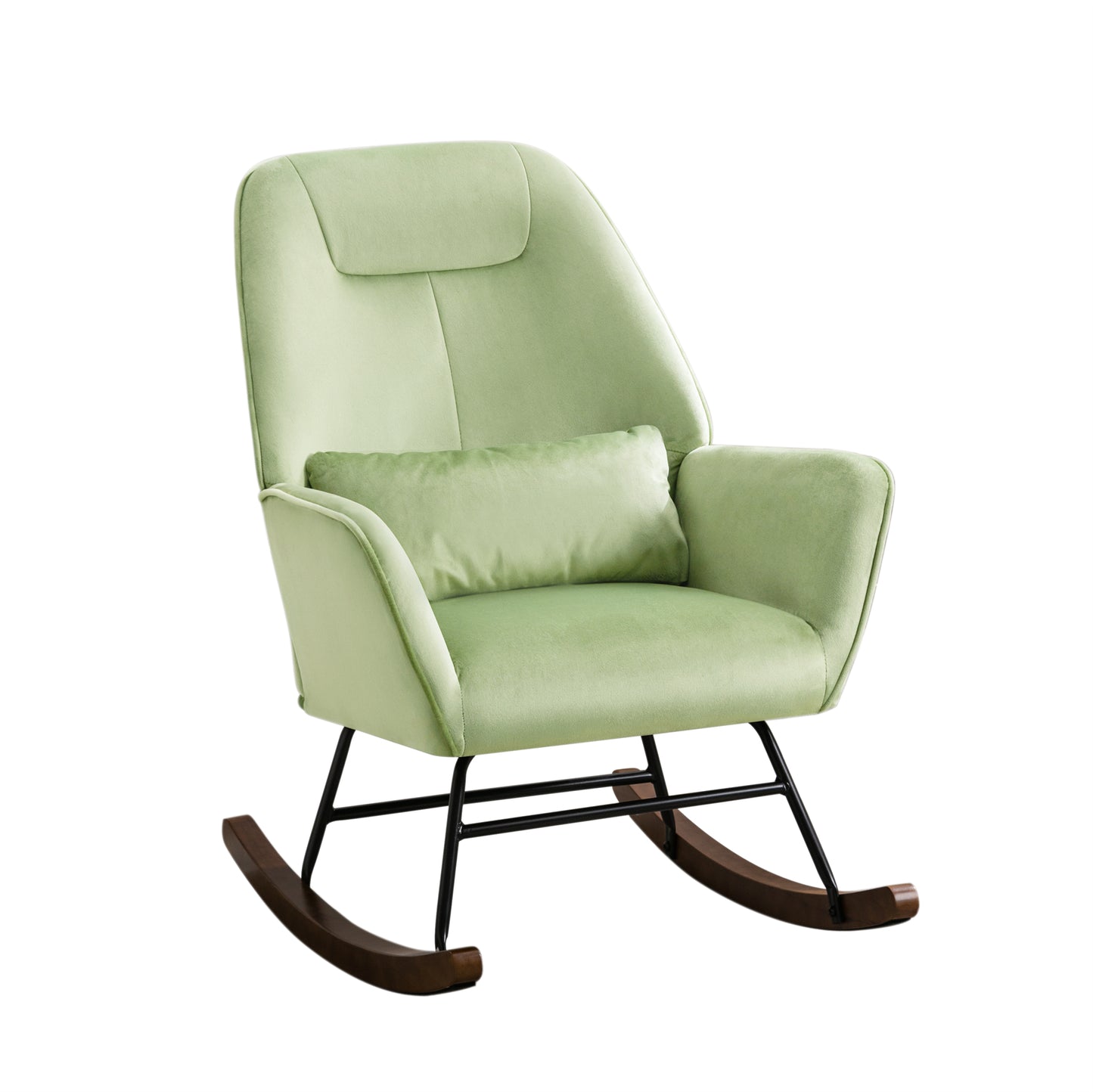 Mecedora de terciopelo para habitación infantil, silla de relajación, sala de estar, mecedora tapizada con patas y cojín de cintura, mecedora para balcón, dormitorio, verde menta