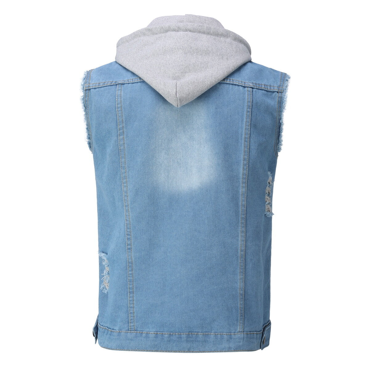 YOUTHUP Mens Hooded Denim Vest Casual Vintage Ripped Outerwear Cowboy Gilet