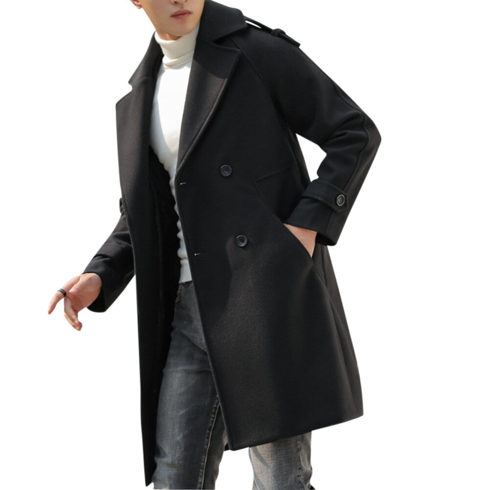 Youthup Unisex Solid Color Lapel Button Pocket Trench Dust Overcoat