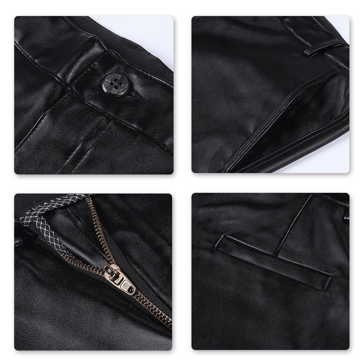 Youthup Mens Fleece-Lined Straight-Leg Leather Pants
