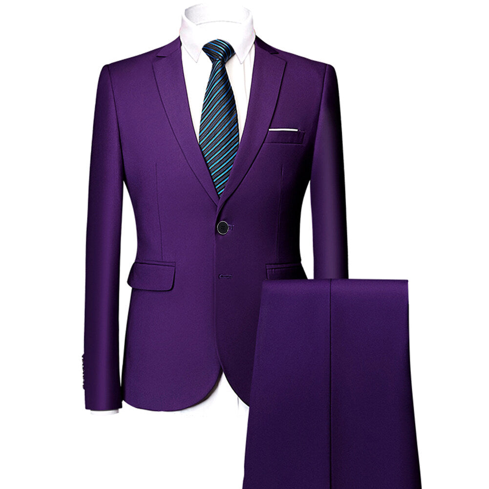 YOUTHUP Mens Slim Fit 2 Piece Suit Classic Business Wedding Suits Tuxedo Blazer Trousers