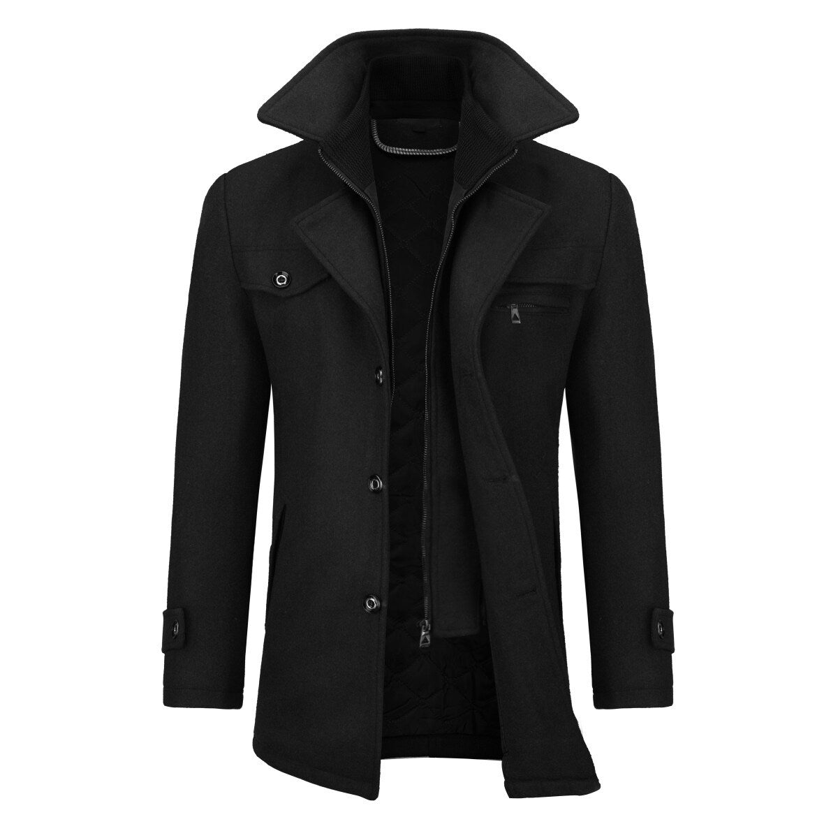 Youthup Mens Thickened Double Collar Casual Wool Pea Coat