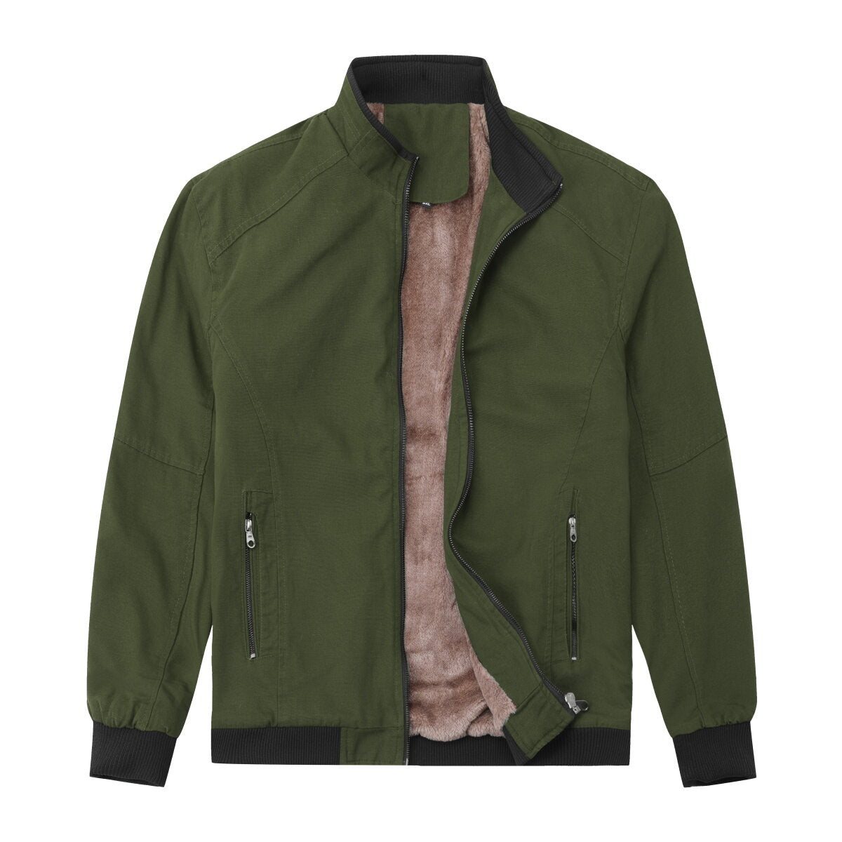 Youthup Mens Winter Stand Collar Plush Thickened Classic Zipper Jacket