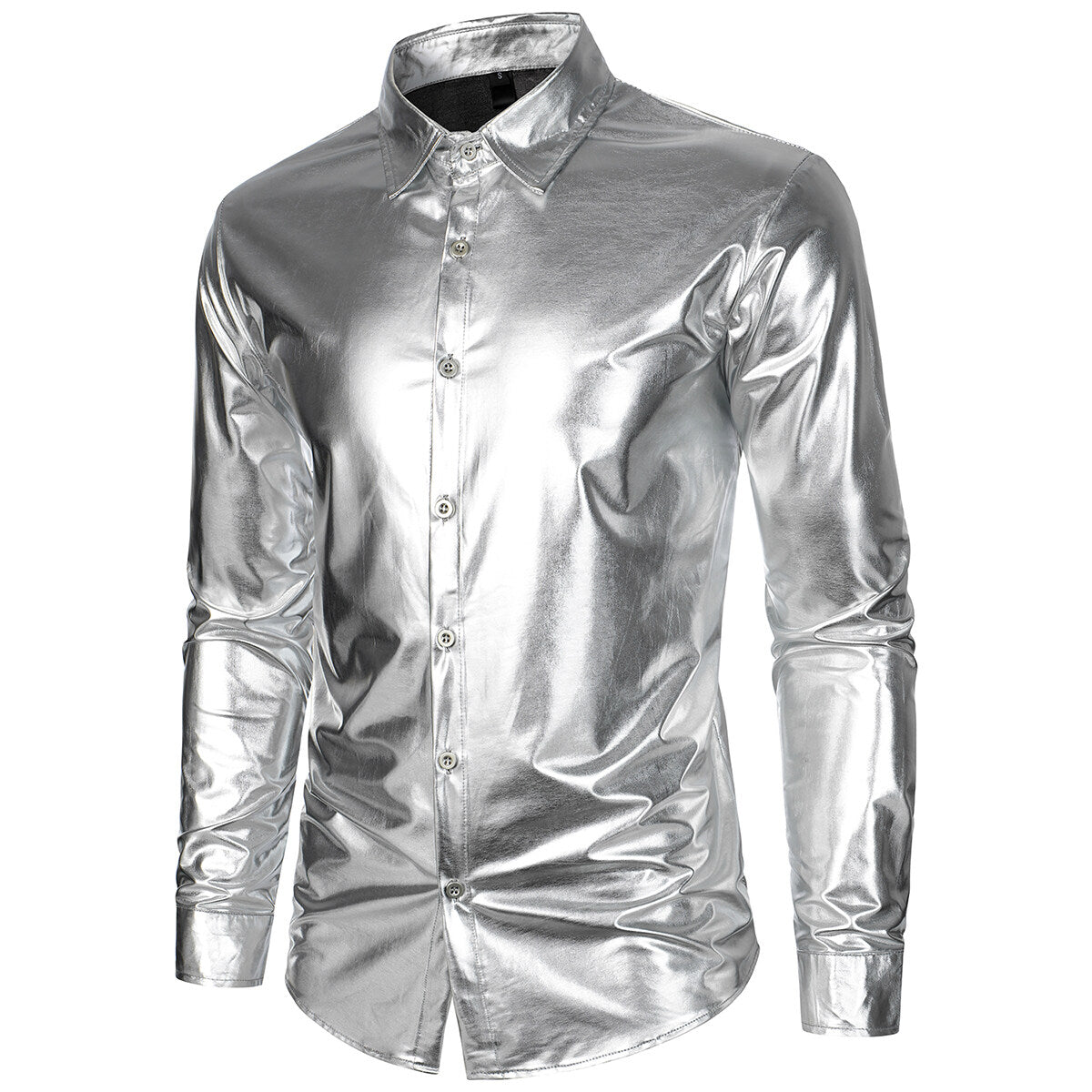 Youthup Mens Shiny Glossy Waterproof Long Sleeve Shirt