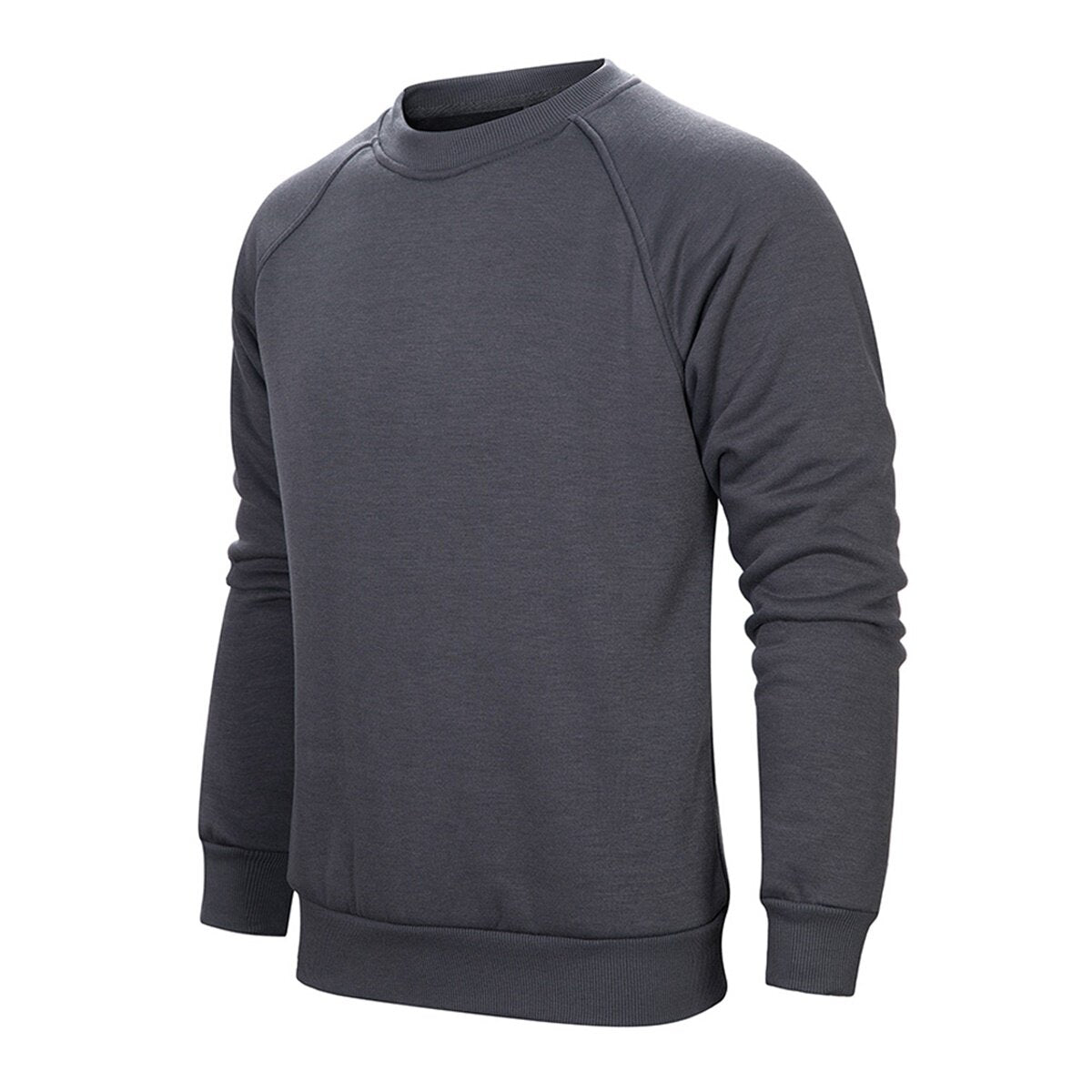 YOUTHUP Mens Fleece Sweater Round Neck Solid Color Casual Pullover Dark