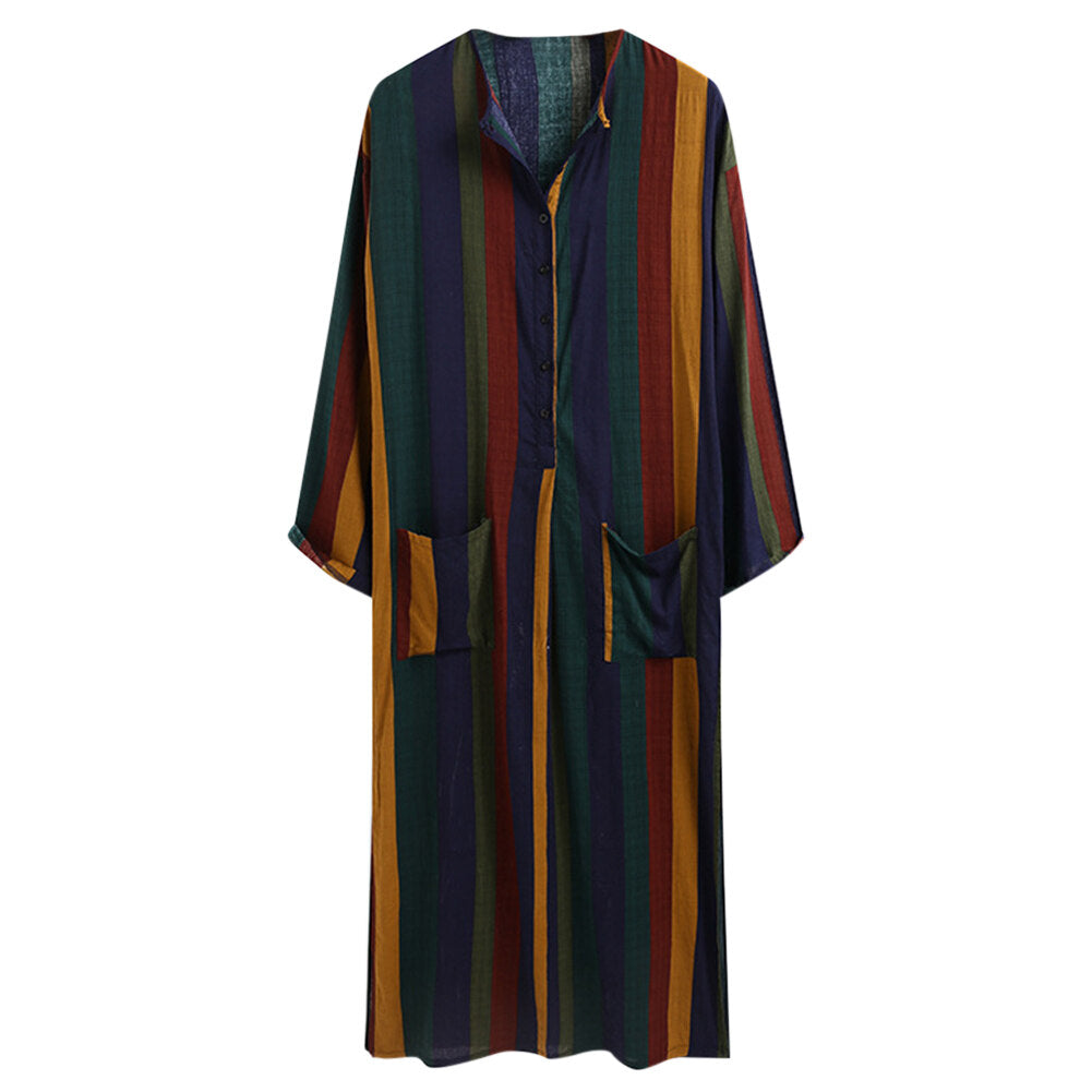 Youthup Mens Striped Color Block Robe Lightweight Cotton Long Nightdress