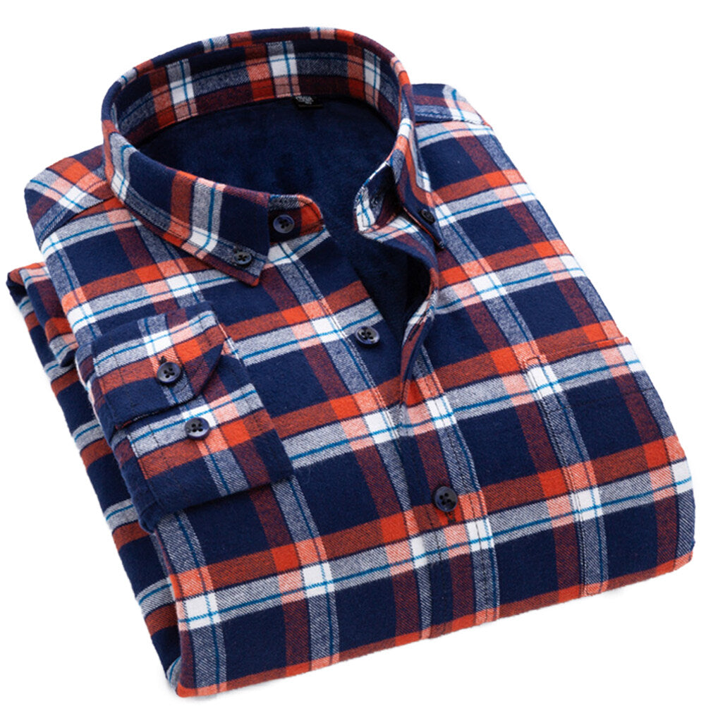 Youthup Mens Casual Striped Plush Colorblock Shirts