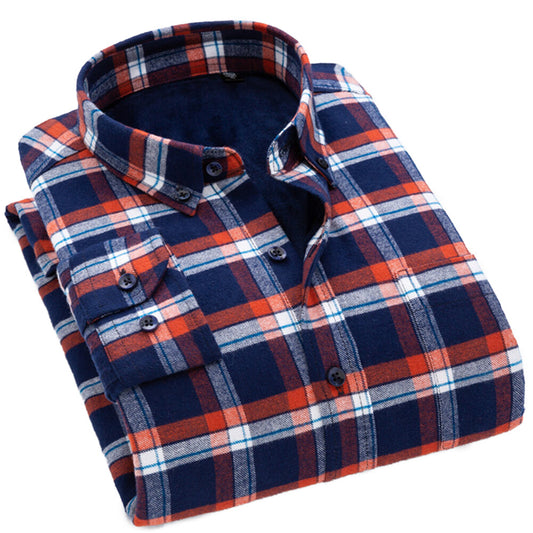 Youthup Mens Casual Striped Plush Colorblock Shirts