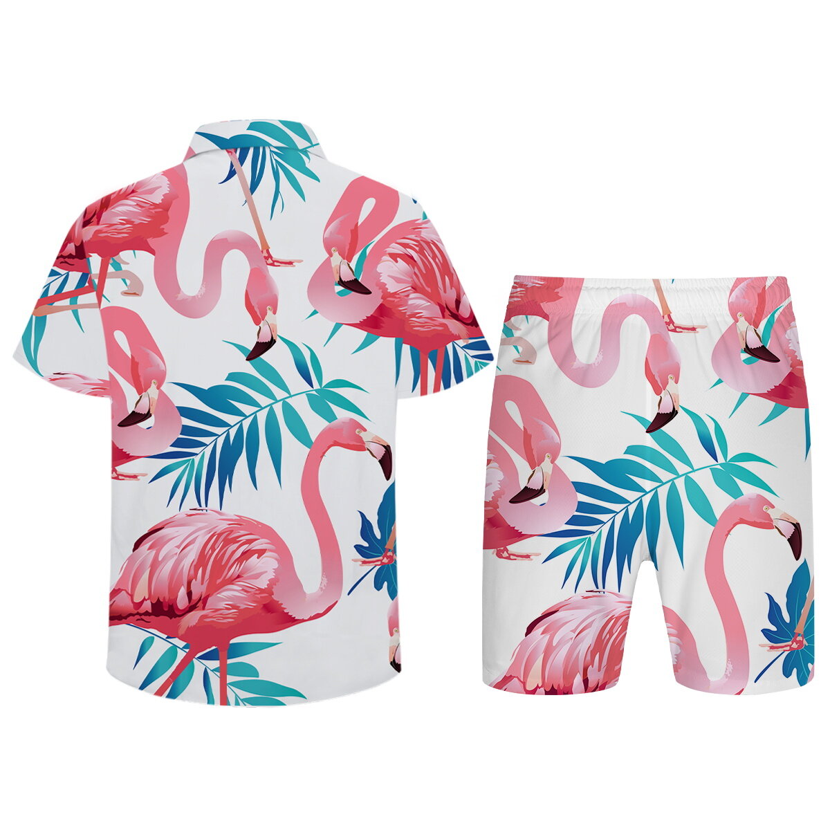 YOUTHUP Mens Summer Hawaiian Flamingo Shirt and Shorts Outfit Set