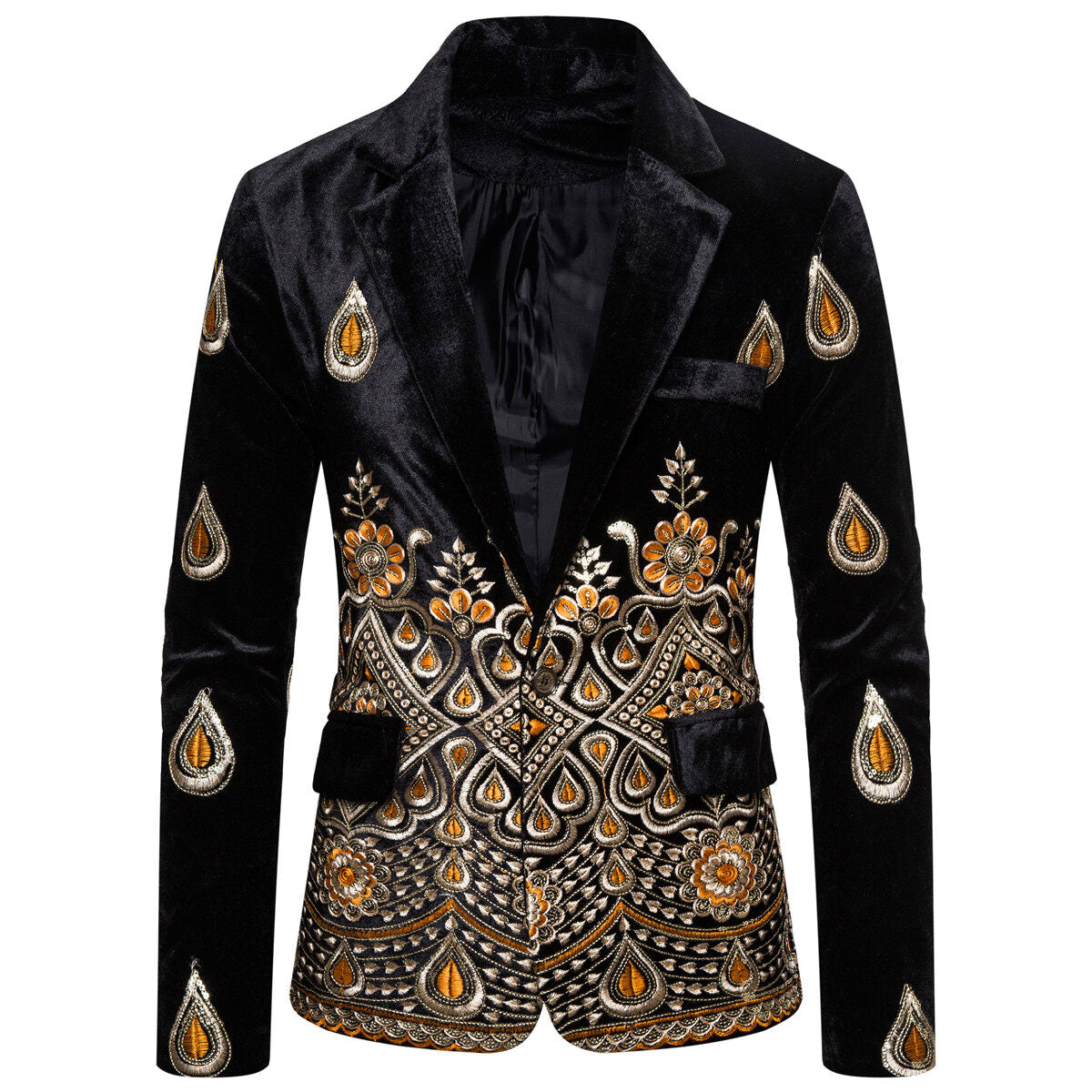 Youthup Mens Slim Fit Velvet Embroidery Party Evening Wedding Suit Blazer