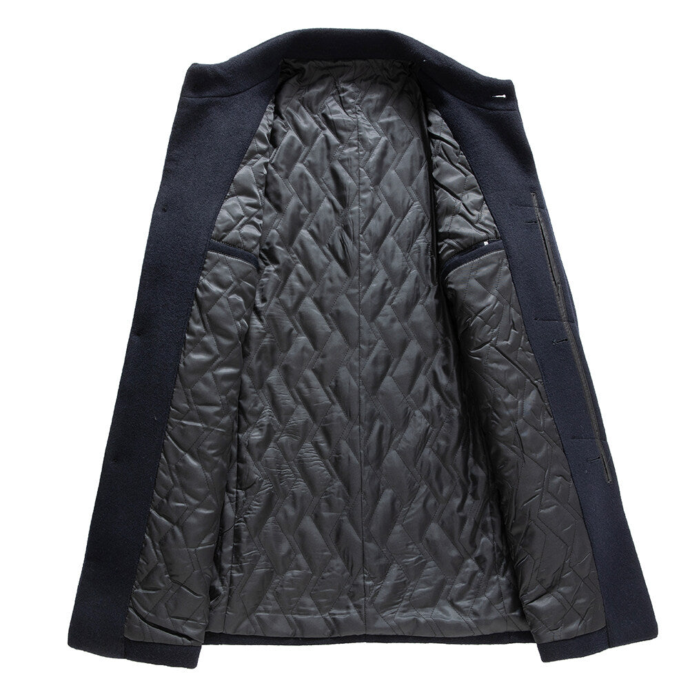 Youthup Mens Winter Wool Coat One Button Solid Stand Collar Overcoat