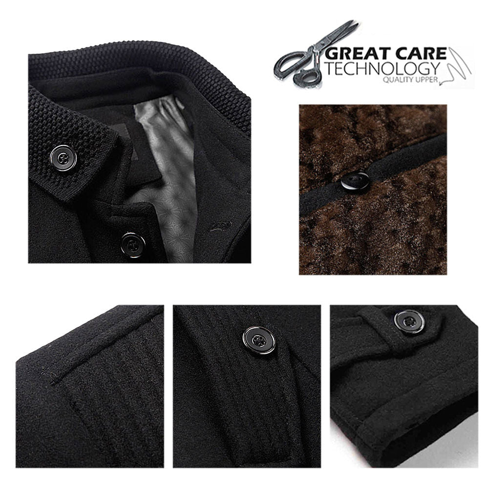 Youthup Mens Mid-Length Velvet Knitted Stand-Collar Fleece Wool Overcoat