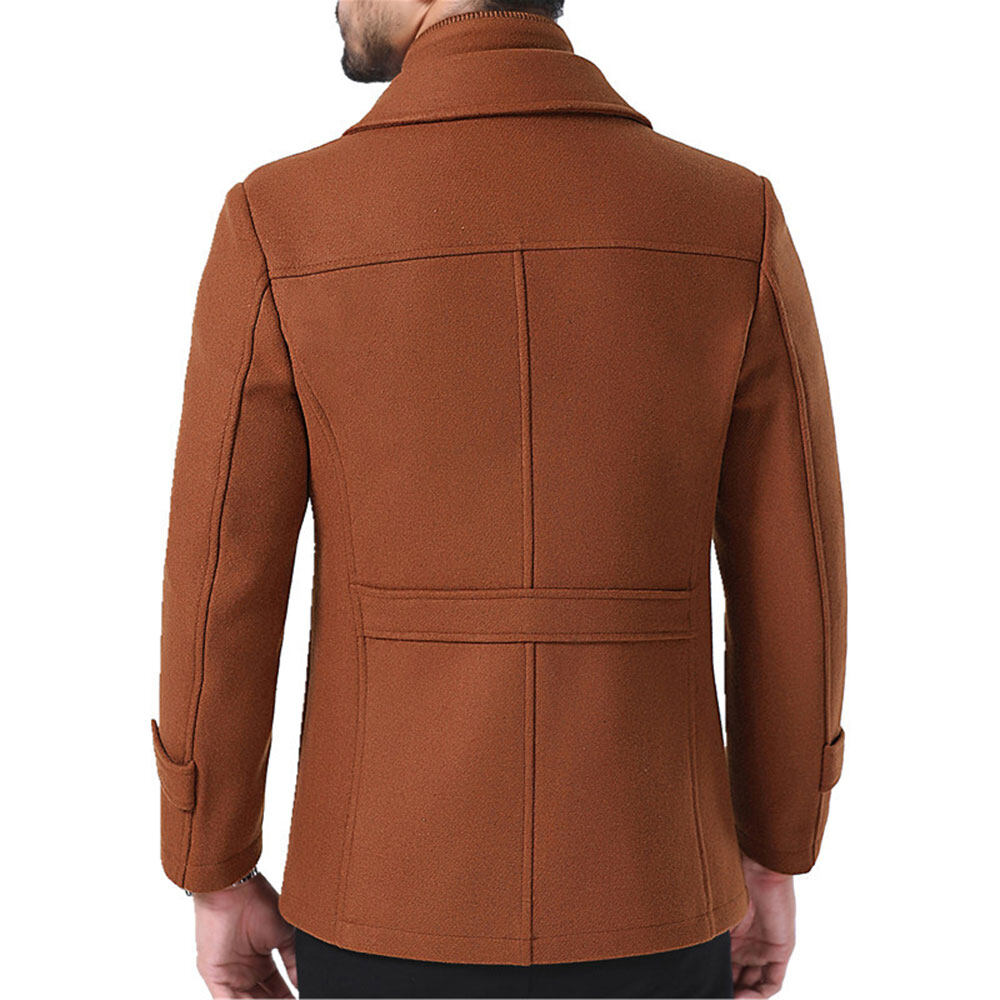 Youthup Mens Short Overcoat Fake Two-Piece Wool Jacket