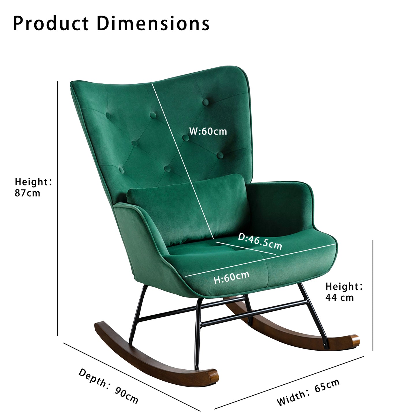 Fauteuil à Bascule  Rembourré en Velours Moderne  pour Salon, Chaise à Bascule à Dossier Haut avec Pieds en Bois, Vert Foncé