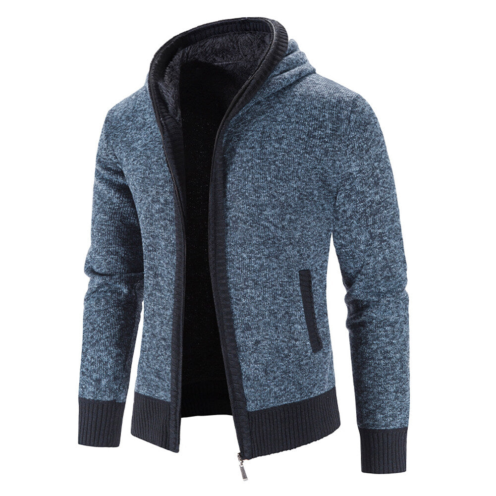 Youthup Mens slim fit sweatshirt hooded fleece lined knitted cardigan