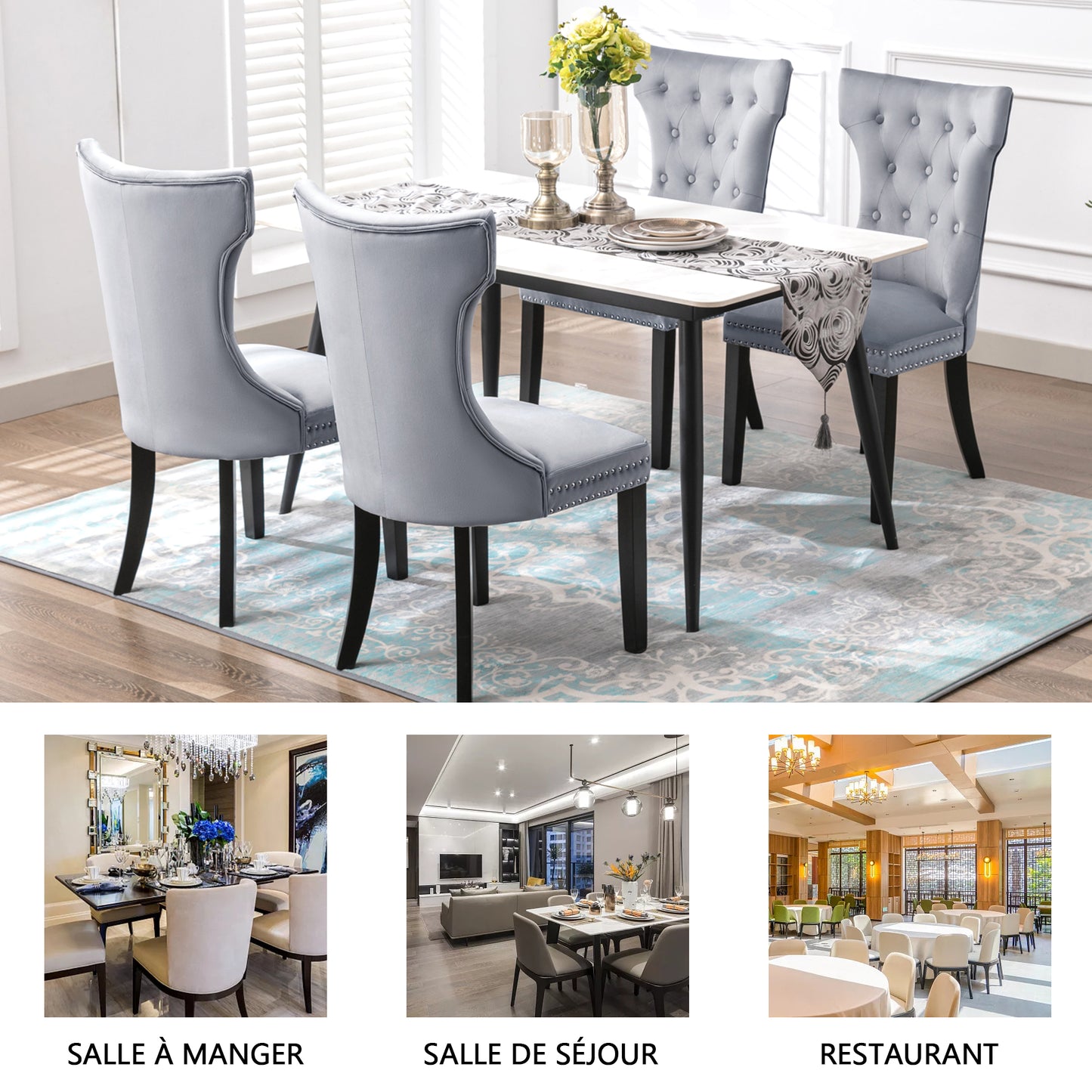 Lot de 2 Chaise de Salle a Manger Capitonnées en Velours, Chaise Confortable avec Rembourrage Épais et Pieds en Bois d'Hévéa,  Gris