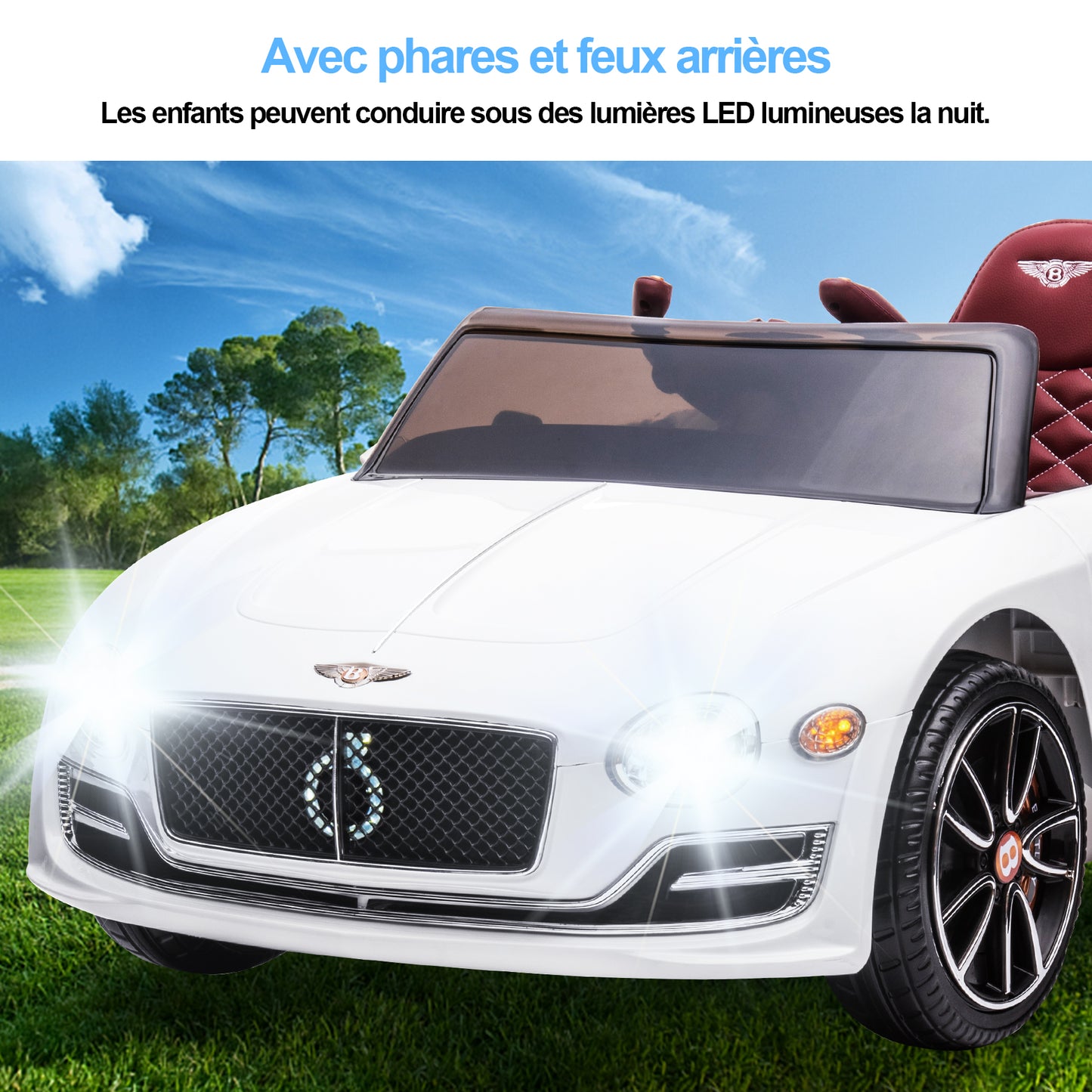 Voiture Electrique Bentley EXP12 pour Enfant 3ans+,2.4G Télécommande 2x15W 12V Vitesse 3-5km/h 30KG Portante,Blanc