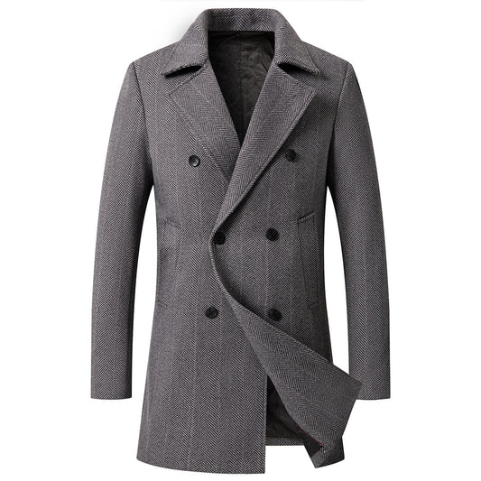 YOUTHUP Mens Casual Windproof Double Breasted Lapel Collar Wool Coat