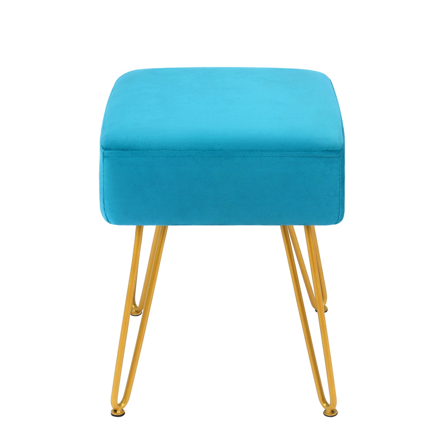 Repose-pieds de Maquillage Tabouret Coiffeuse  en Velours 33 L x 33l x 42H cm Bleu et Doré
