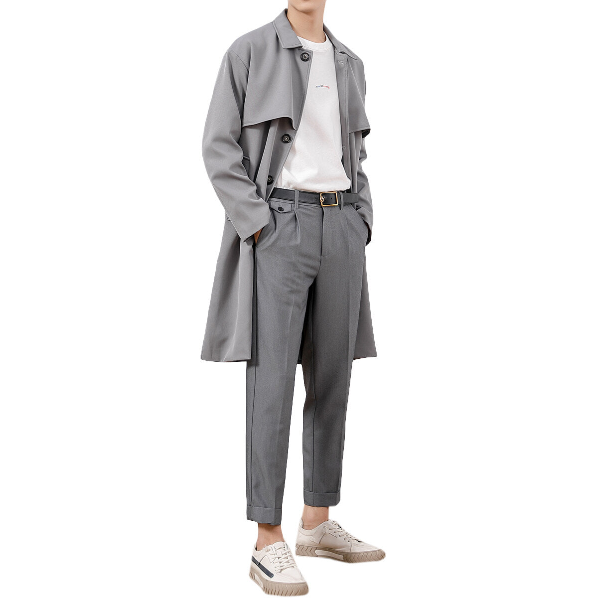 Youthup Mens Long Elegant Windbreaker Jacket Trench Coat
