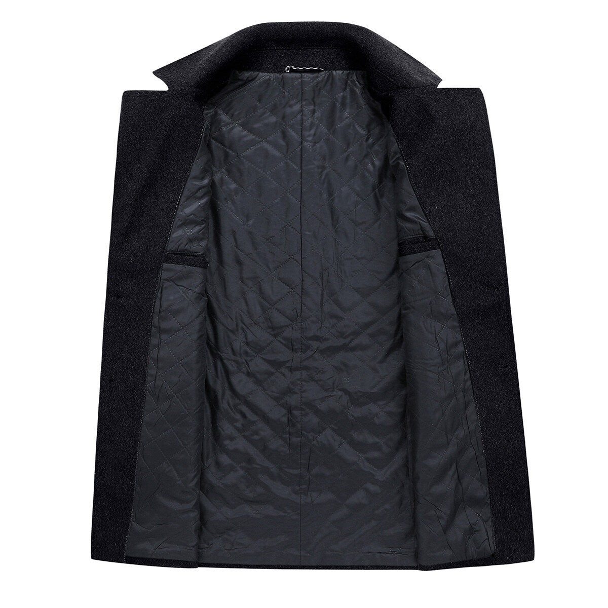 YOUTHUP Mens Wool Long Coat Double Collar Thick Warm Casual Coat