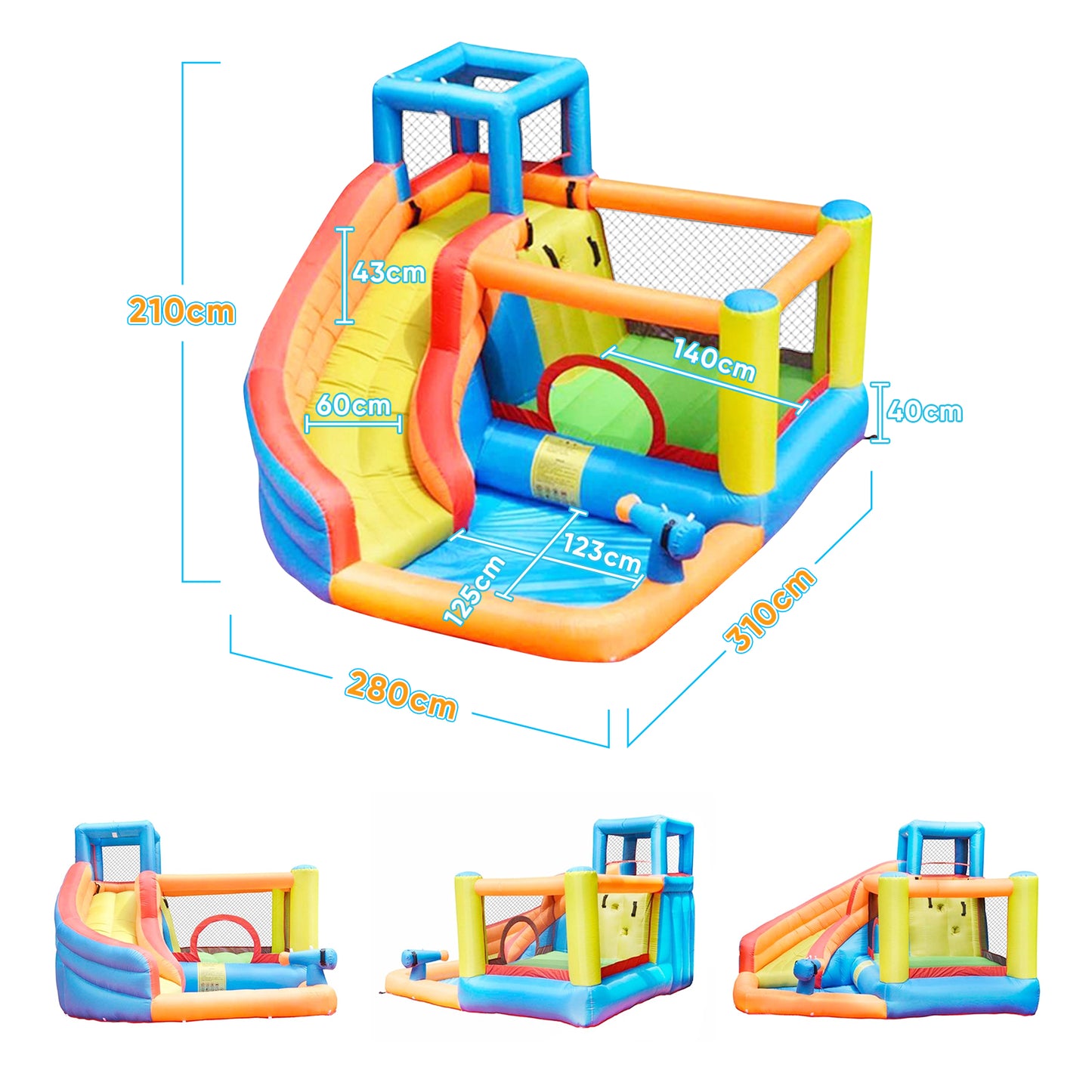 Toboggan gonflable avec piscine pour 3 Enfants Aire de jeux gonflable 310x280x210cm  Poids Portant 90KG