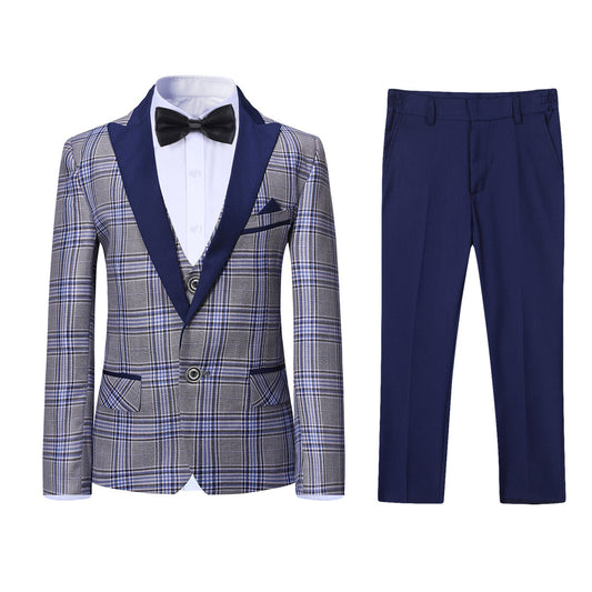 Youthup Boys 3Pce Plaid Peaked Lapel Tuxedo Wedding Party Suit Set