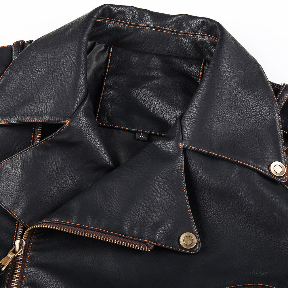 YOUTHUP Mens Biker Punk Zipped Heavy Leather Jacket