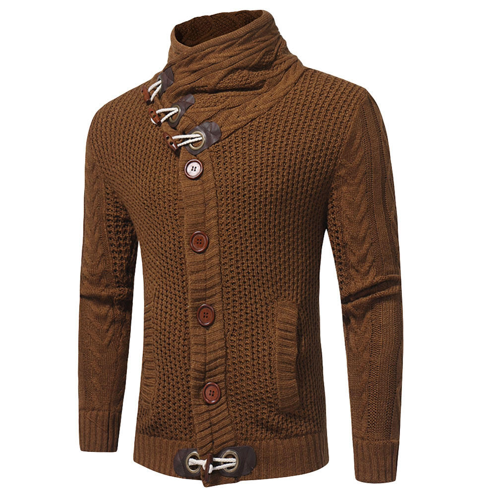 Youthup Mens Knitted Jacket Turtleneck Cardigan Sweaters