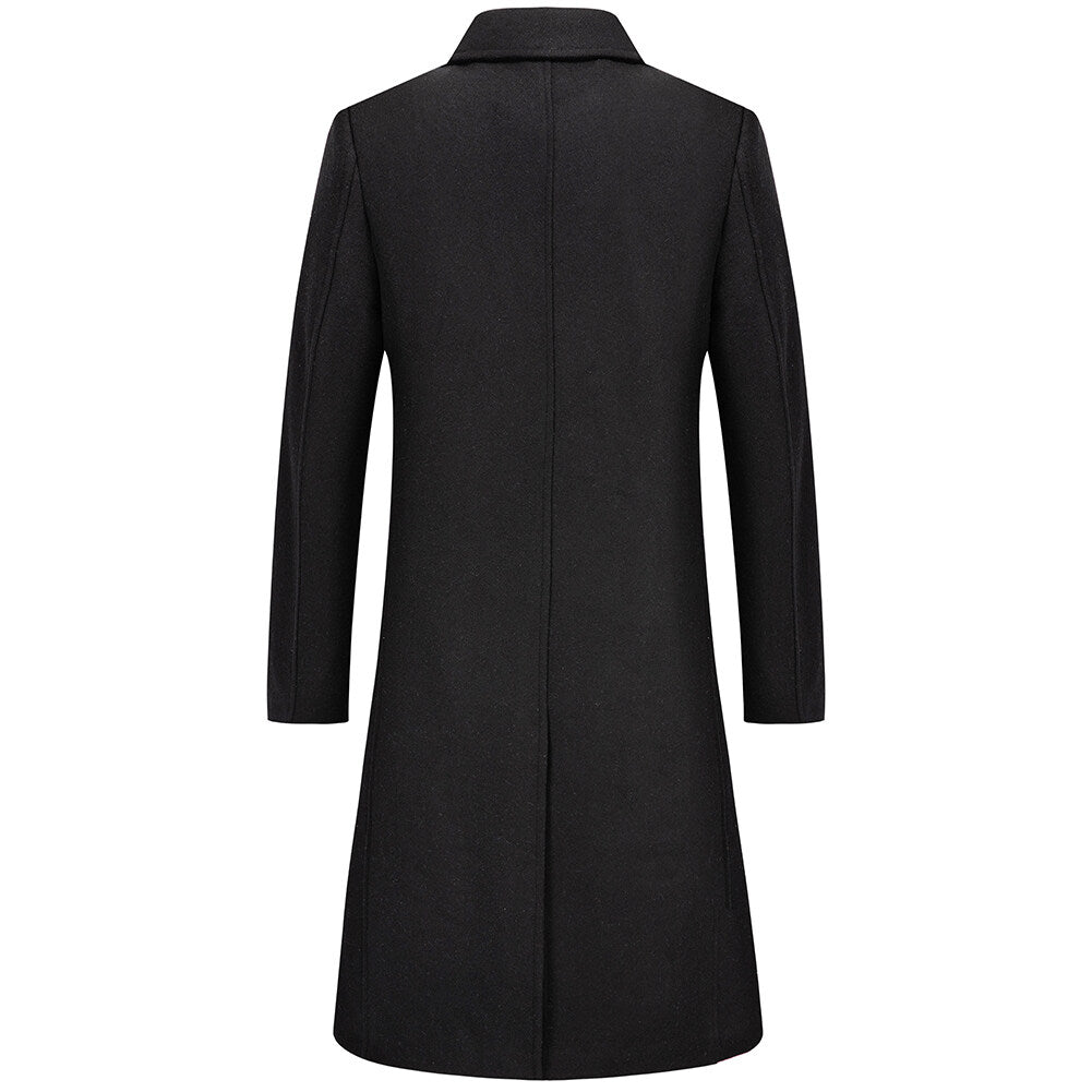 Youthup Mens Long Single Breasted Jacket Wool Blend Coat Winter Overcoat
