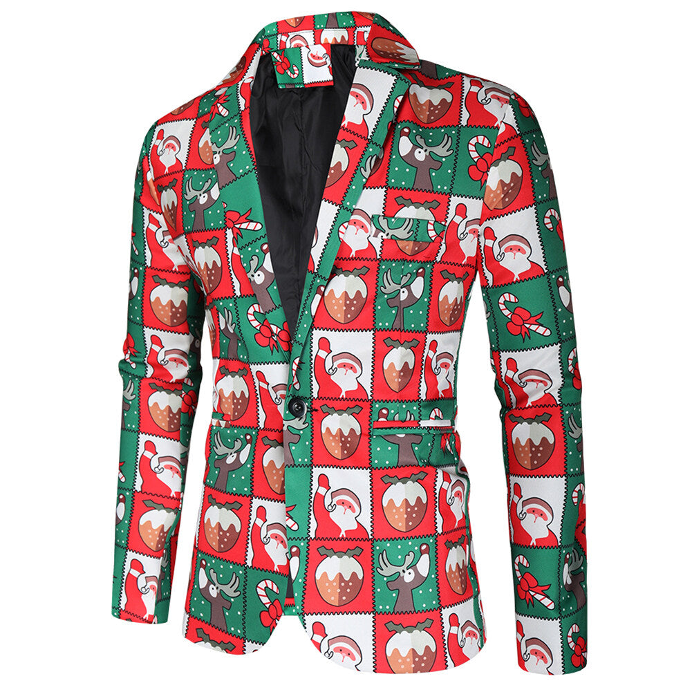 Youthup Mens Christmas 3Pce Suit Plaid Print Slim Fit Blazer Vest Trousers