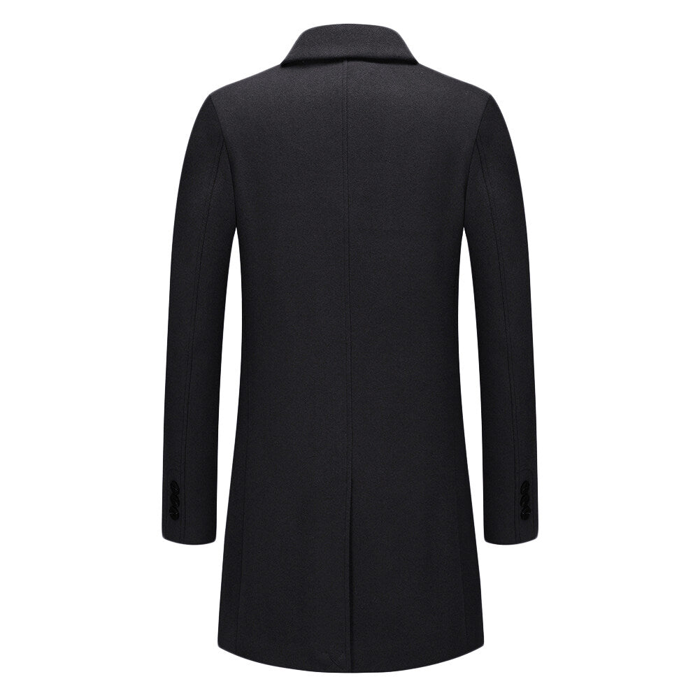 Youthup Mens Wool Blend Mid-Length Coat Winter Business Trench Topcoat