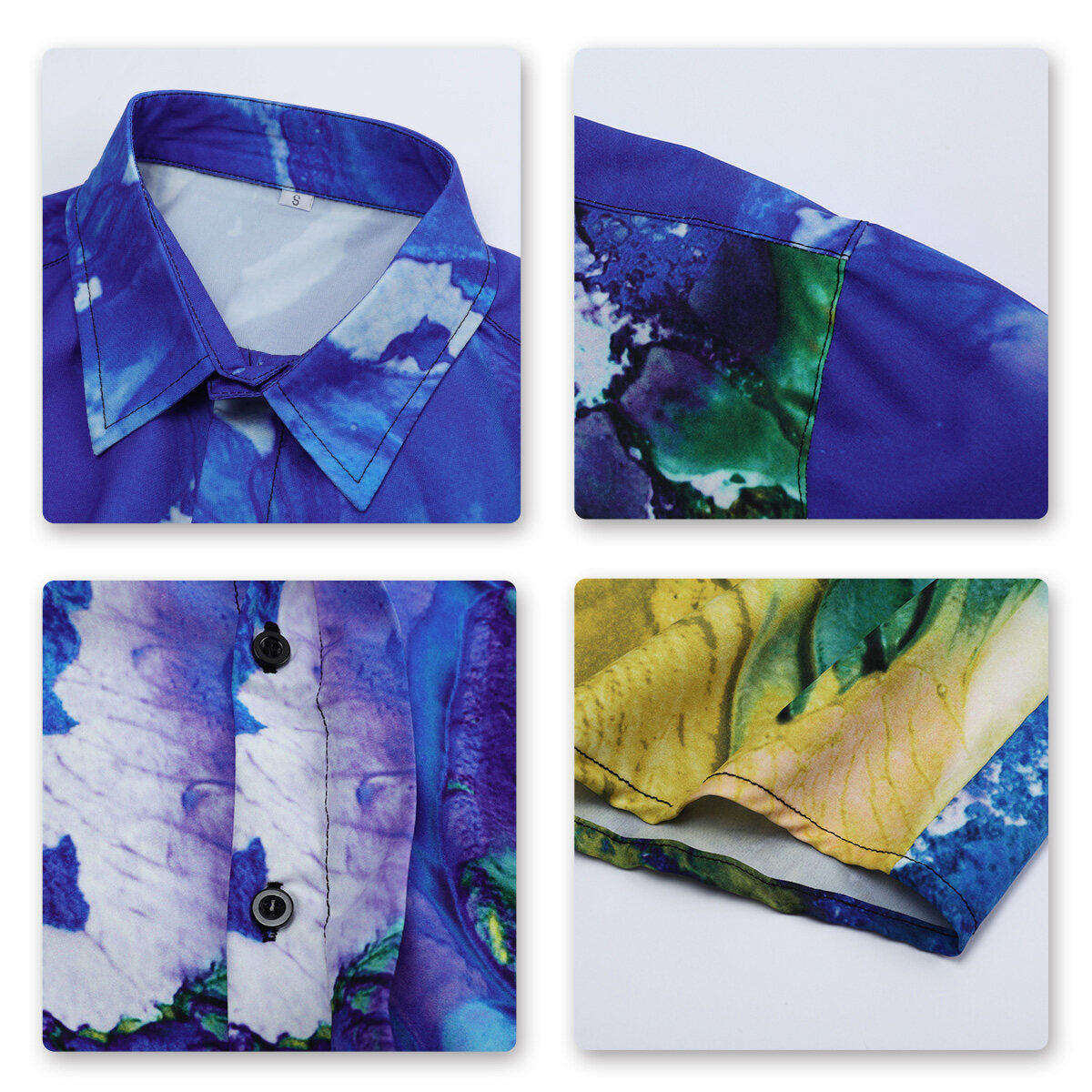 Youthup Mens Blue Oil Painting Short Sleeve Shirt