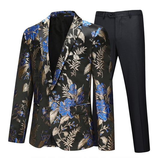 YOUTHUP Mens 2 Piece Floral Embroidered Suit Set Fit 1 Button Suit Jacket and Trousers