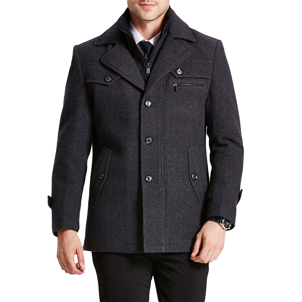 YOUTHUP Mens Winter Mid Length Thick Wool Trench Coats Regular Fit Padded Military
