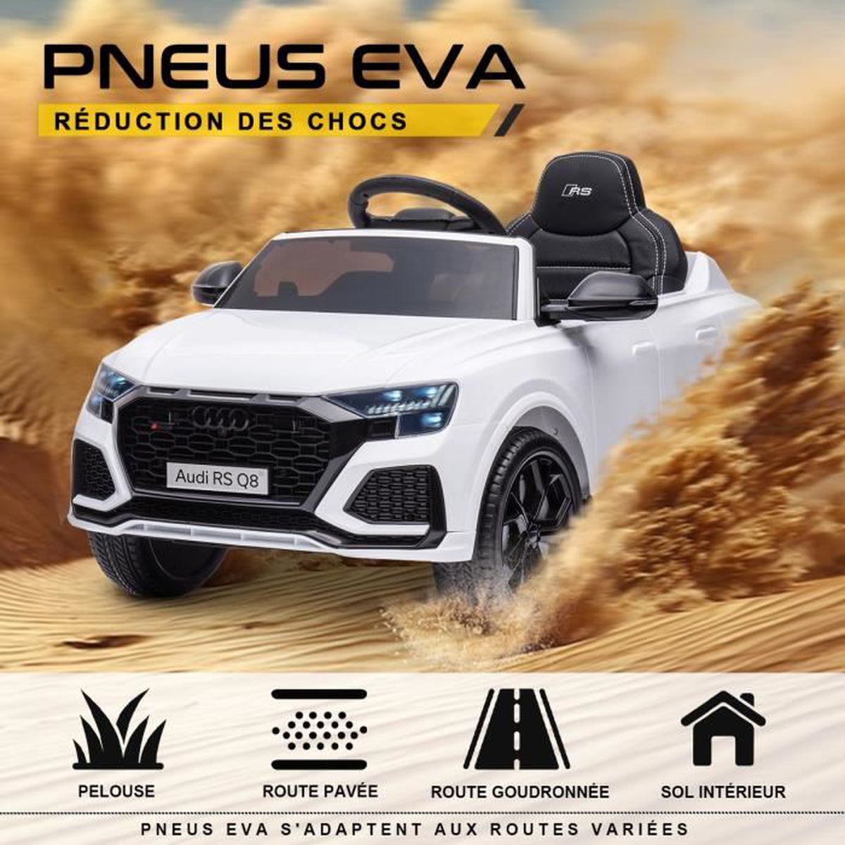 Voiture Electrique Enfant de 3ans au Style Audi Q8 avec Télécommande 2.4G -12V Moteur 35Wx2 Vitesse Max. 3km/h Roue EVA MP3, Blanc
