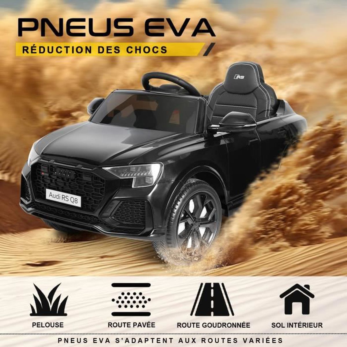 Voiture Electrique Enfant de 3ans au Style Audi Q8 avec Télécommande 2.4G -12V Moteur 35Wx2 Vitesse Max. 3km/h Roue EVA MP3, Noir