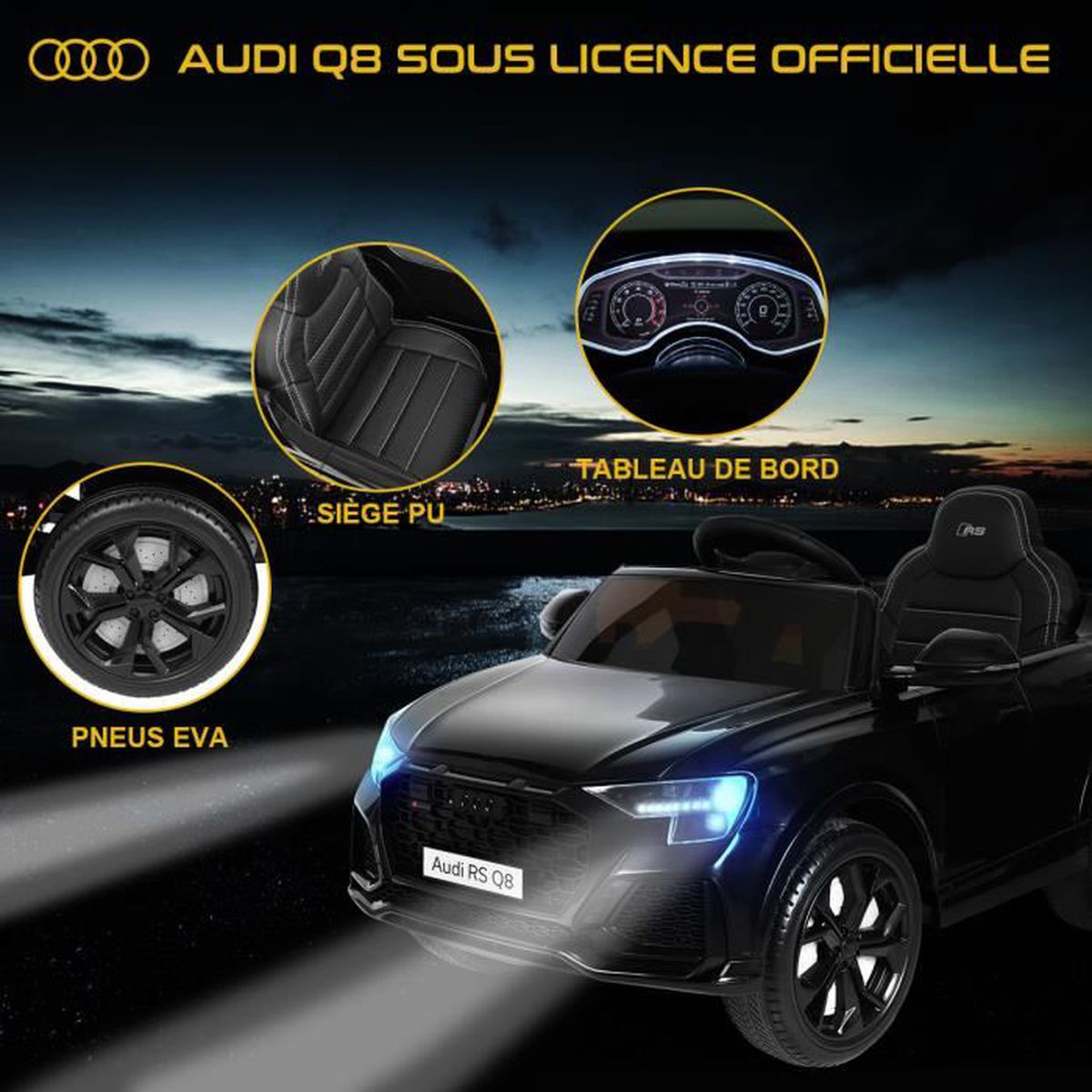 Voiture Electrique Enfant de 3ans au Style Audi Q8 avec Télécommande 2.4G -12V Moteur 35Wx2 Vitesse Max. 3km/h Roue EVA MP3, Noir