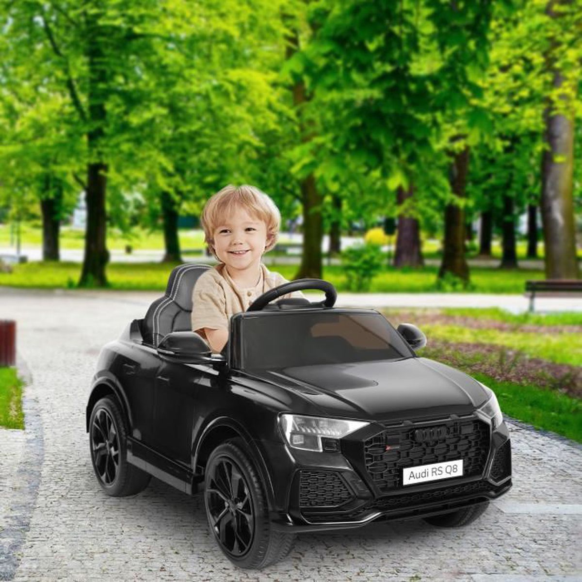 Voiture Electrique Enfant de 3ans au Style Audi Q8 avec Télécommande 2.4G -12V Moteur 35Wx2 Vitesse Max. 3km/h Roue EVA MP3, Noir