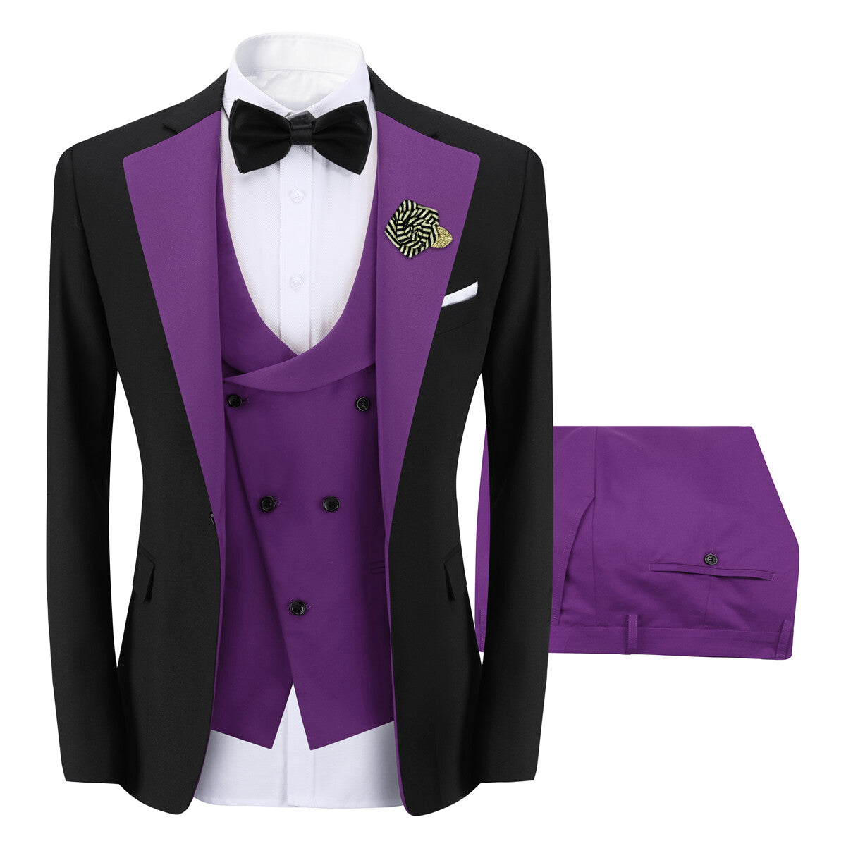 Youthup Mens 3Pce ColorBlock Dress Suits Wedding Blazer and Vest and Pants