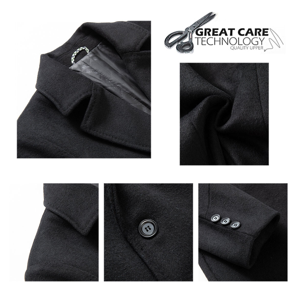 Youthup Mens Long Padded Slim Fit Wool Coat