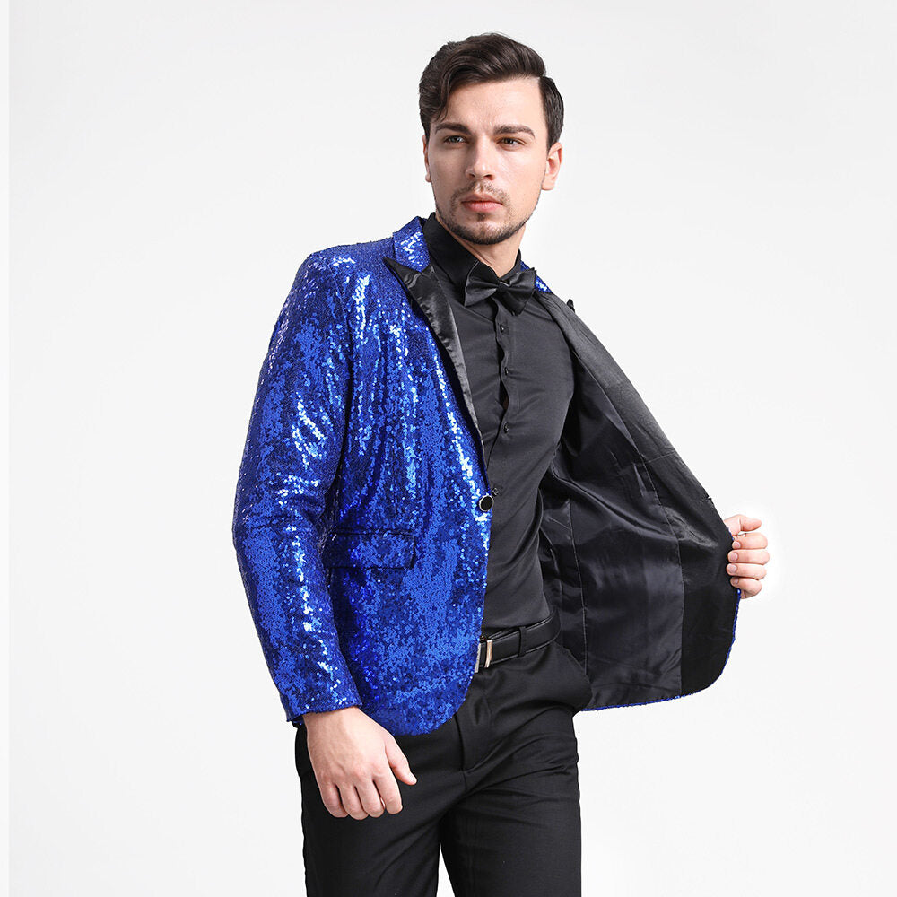 YOUTHUP Mens One Button Sequin Dress Suit Jacket Party Festival Tuxedo