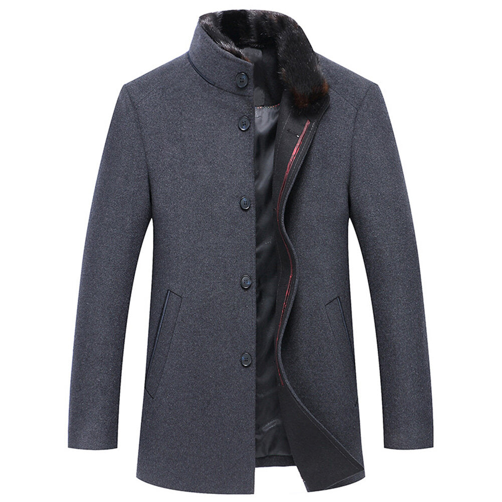 Youthup Mens Fur Collar Wool Coat