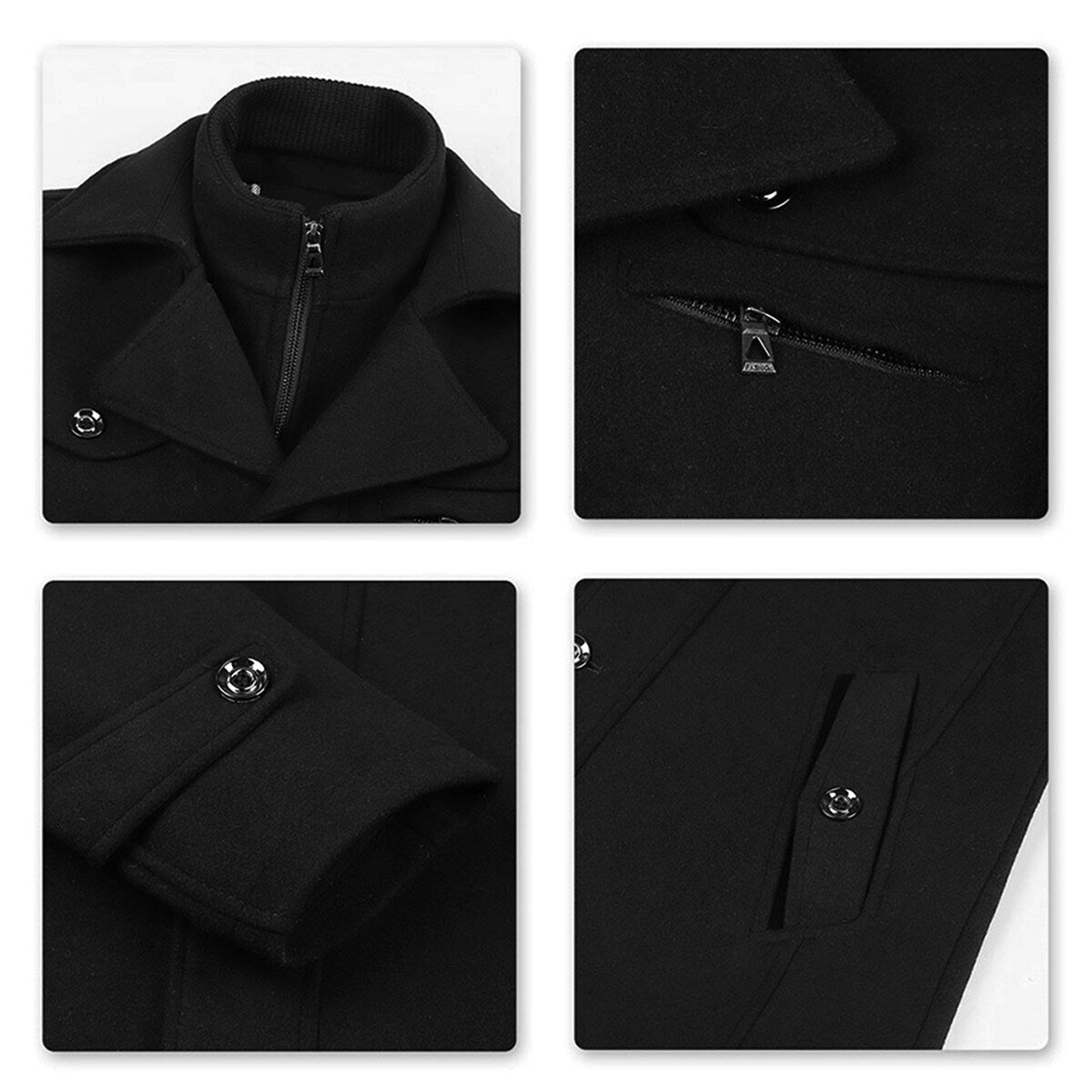 Youthup Mens Thickened Double Collar Casual Wool Pea Coat