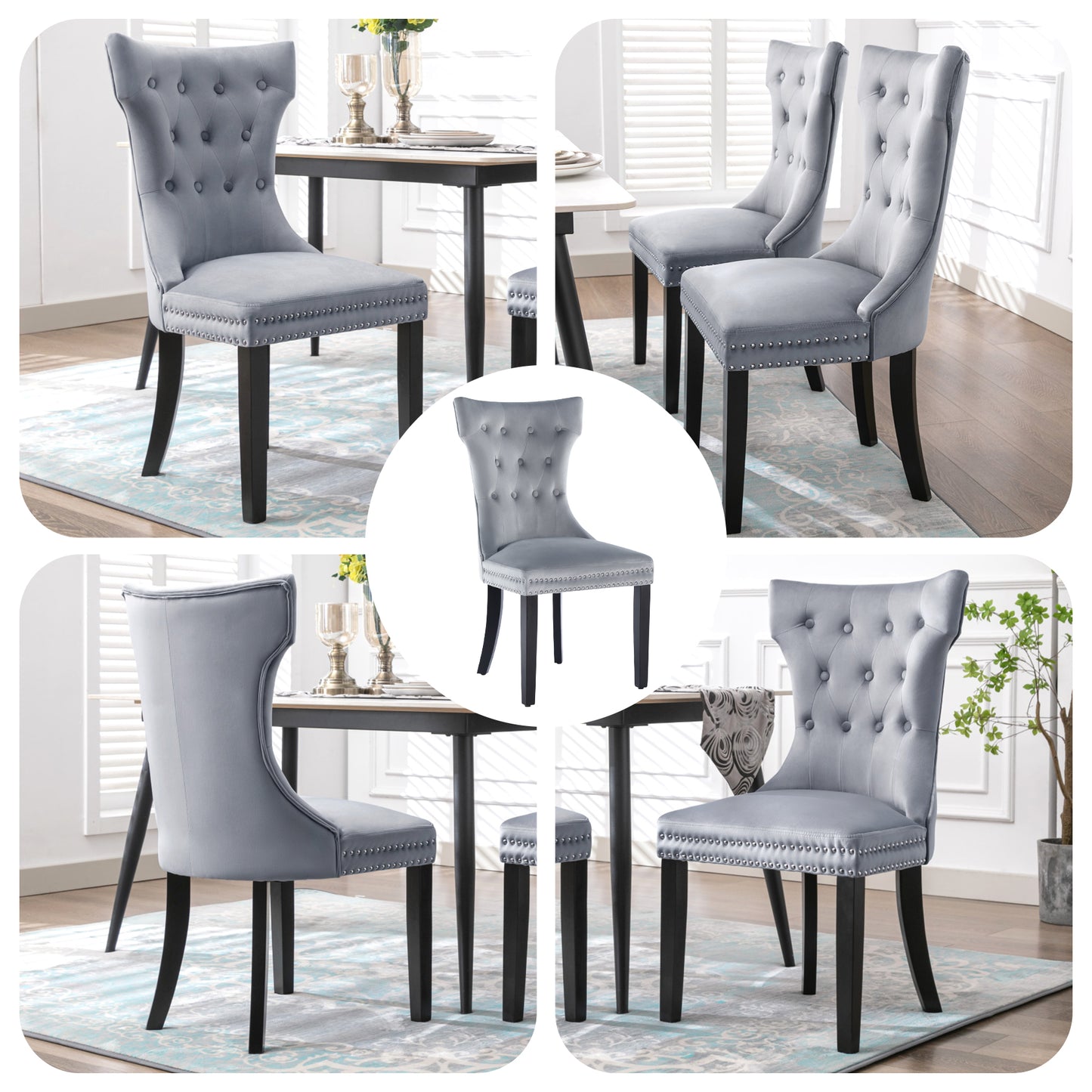 Lot de 2 Chaise de Salle a Manger Capitonnées en Velours, Chaise Confortable avec Rembourrage Épais et Pieds en Bois d'Hévéa,  Gris