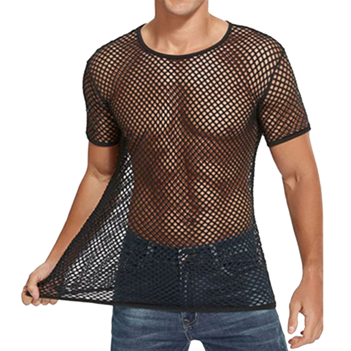 Youthup Mens Mesh Fishnet Fitted Hollow Out Muscle Top