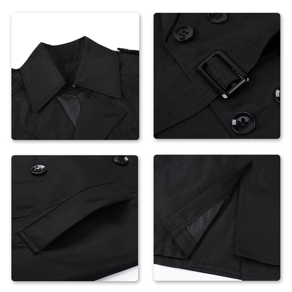 Youthup Mens Belted Windbreaker Slim Fit Trench Coat