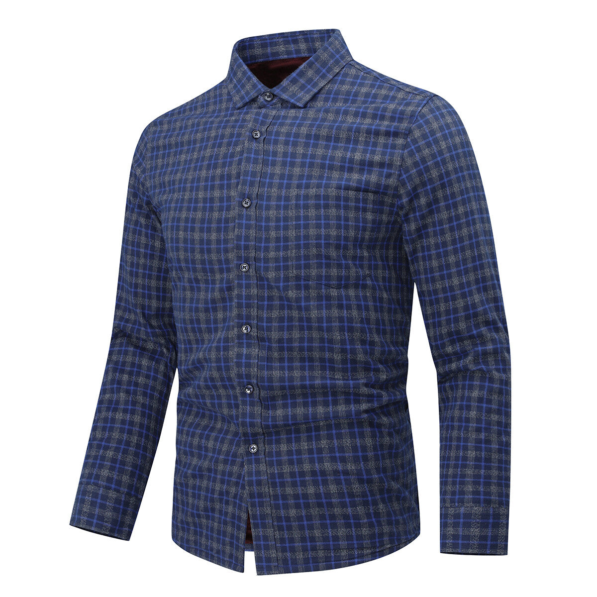 Youthup Mens Plus Fleece Pocket Casual Long Sleeves Color Block Shirt